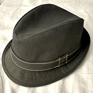 NEW ERA fedora-style hat size USA 7.5 M 59.5 charcoal grey with yellow stitching